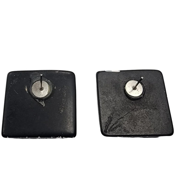 Vintage White Paint Splatter Square Stud Earrings Black - Picture 2 of 2